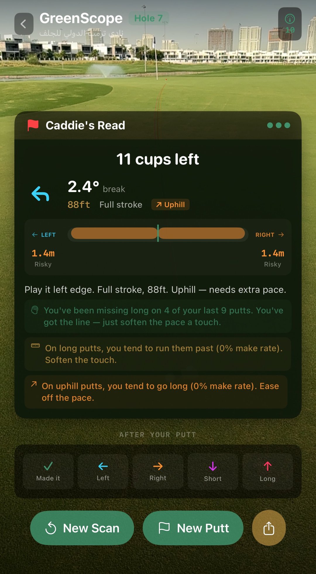 GreenScope AR putt read on a real golf course